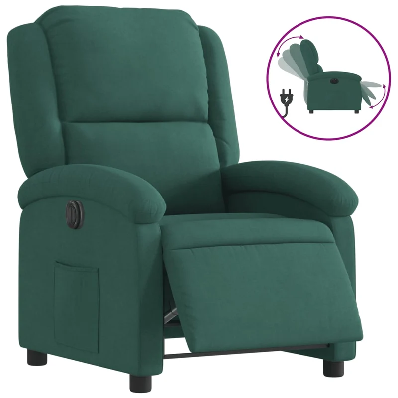 Fauteuil relax TV fonction d'inclinaison électrique très confortable en velours vert foncé DEC028611