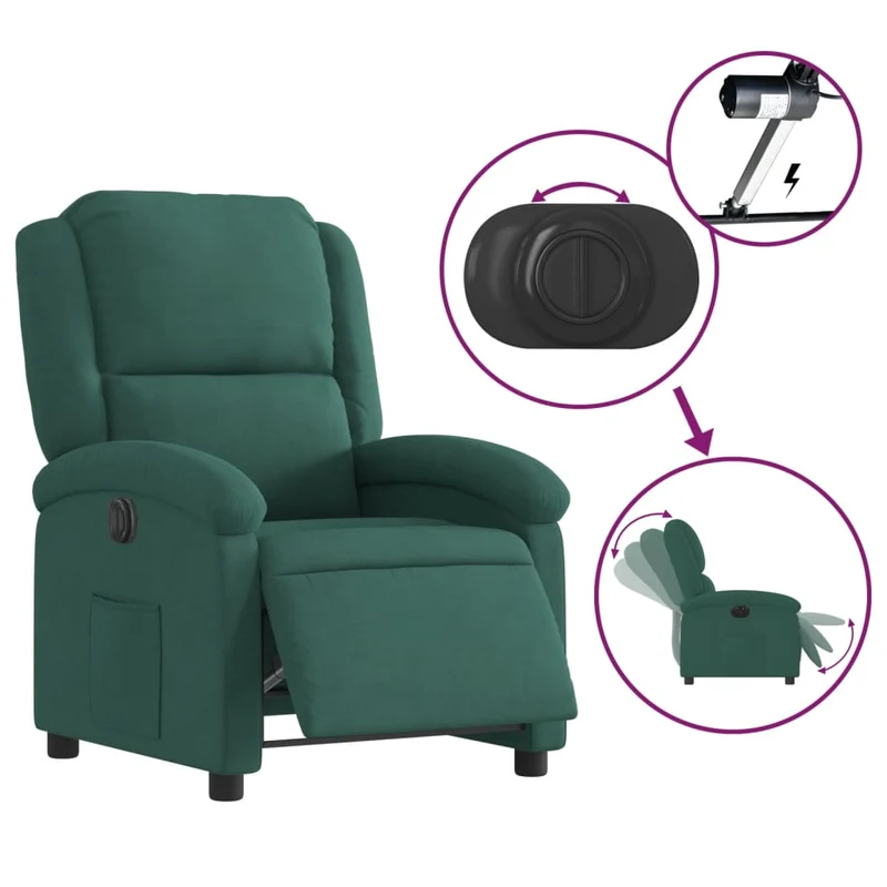 Fauteuil relax TV fonction d'inclinaison électrique très confortable en velours vert foncé DEC028611