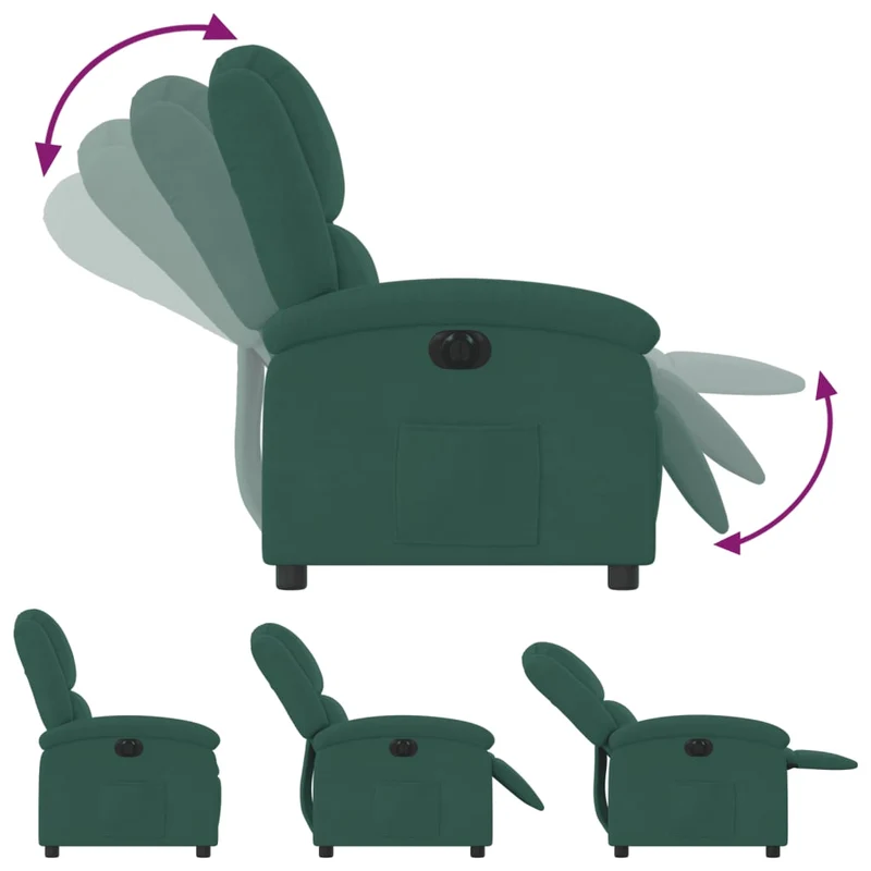Fauteuil relax TV fonction d'inclinaison électrique très confortable en velours vert foncé DEC028611