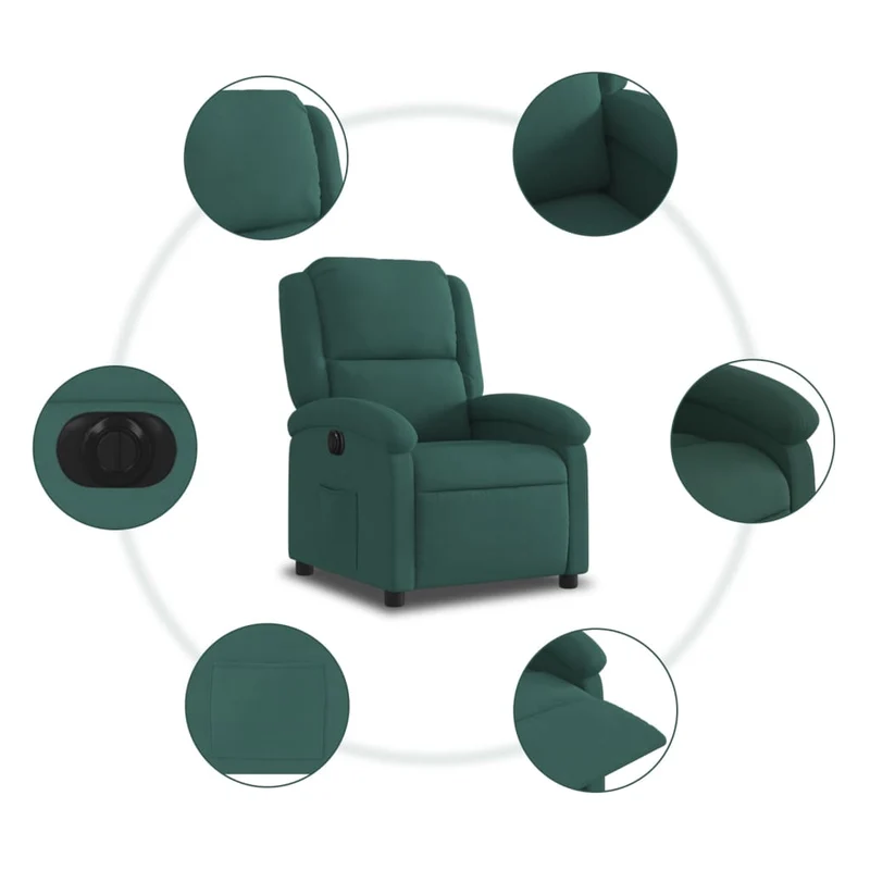 Fauteuil relax TV fonction d'inclinaison électrique très confortable en velours vert foncé DEC028611
