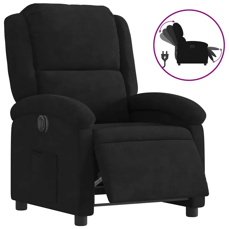 Fauteuil relax TV fonction d'inclinaison électrique très confortable en velours noir DEC028514