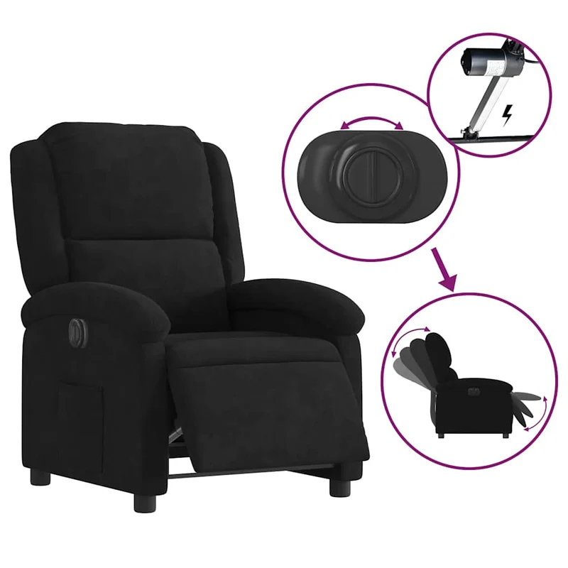 Fauteuil relax TV fonction d'inclinaison électrique très confortable en velours noir DEC028514