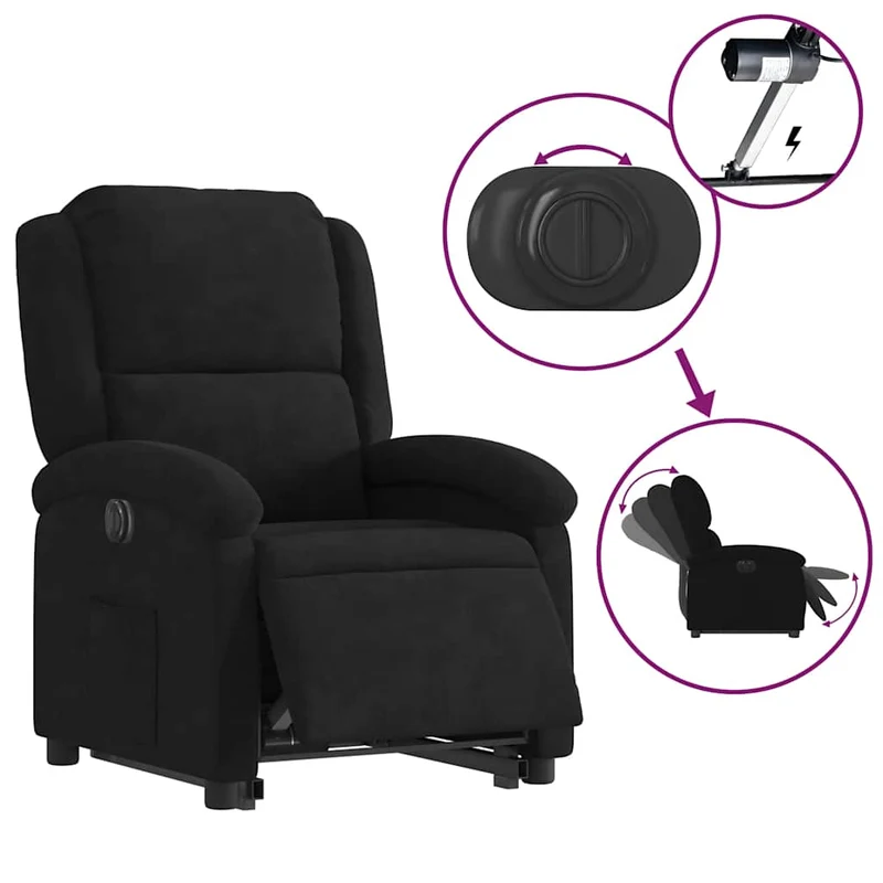 Fauteuil relax TV fonction de levage électrique très confortable en velours noir DEC028513