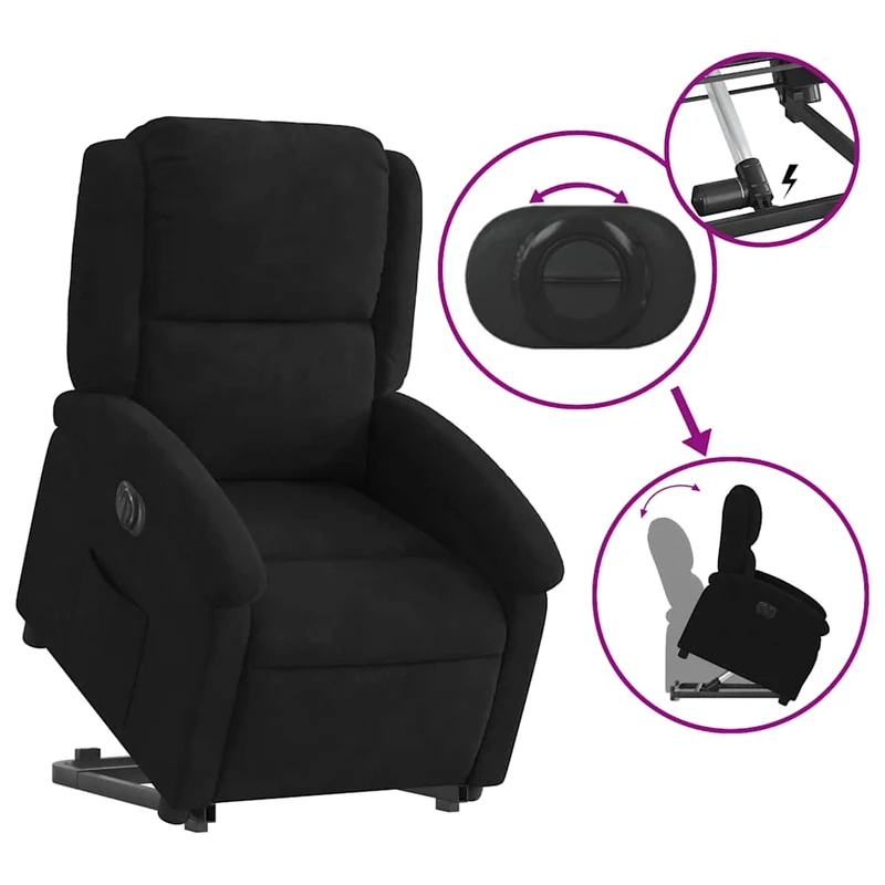 Fauteuil relax TV fonction de levage électrique très confortable en velours noir DEC028513