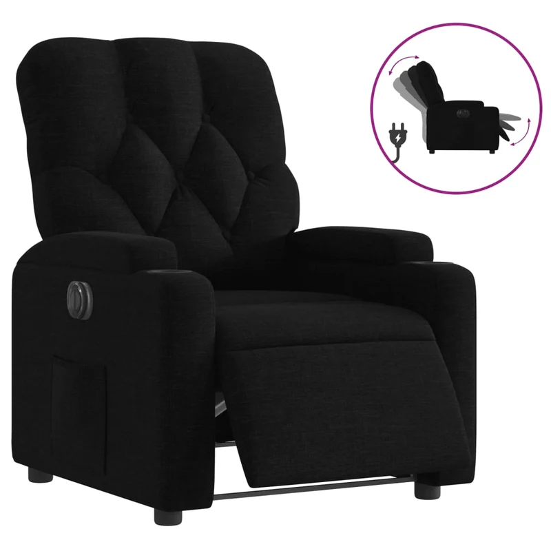 Fauteuil relax TV fonction d'inclinaison électrique très confortable en tissu noir DEC028500