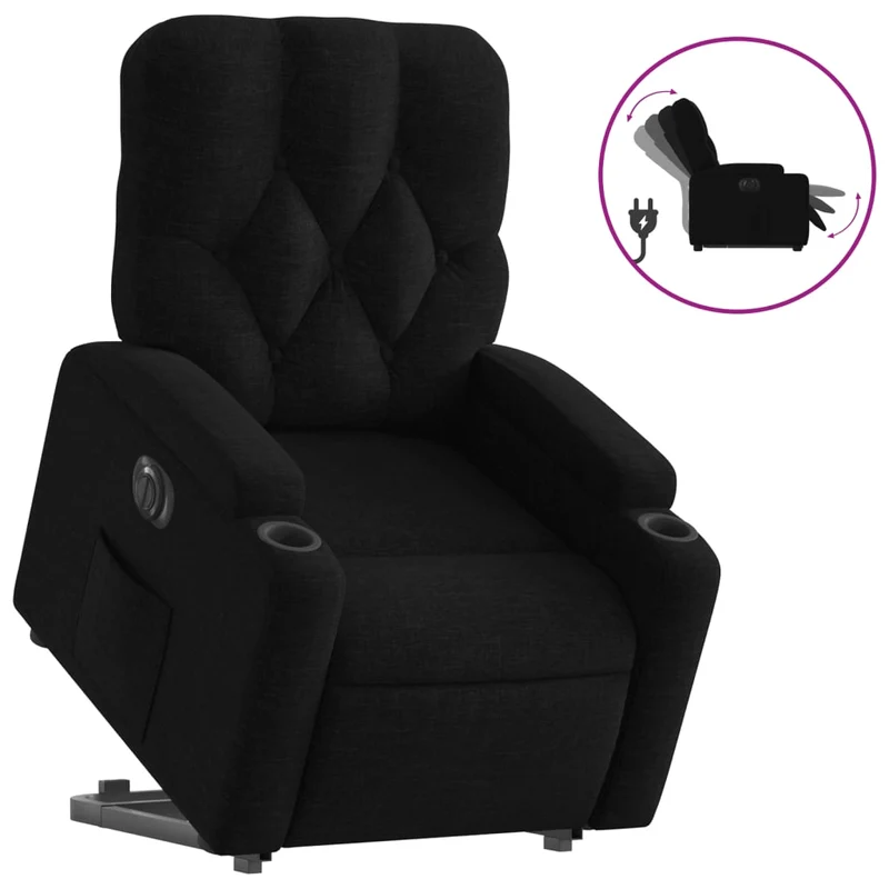 Fauteuil relax TV fonction de levage électrique très confortable en tissu noir DEC028493
