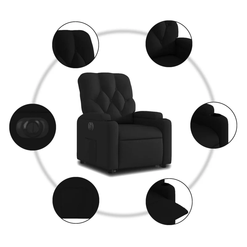 Fauteuil relax TV fonction de levage électrique très confortable en tissu noir DEC028493