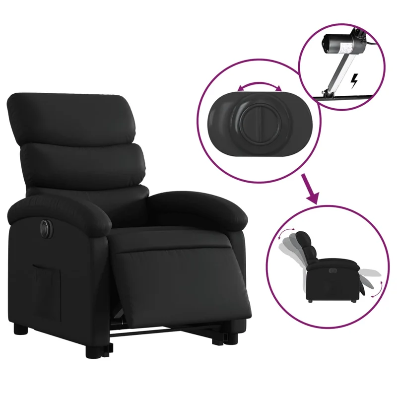 Fauteuil relax TV fonction de levage électrique très confortable en PVC noir DEC028474