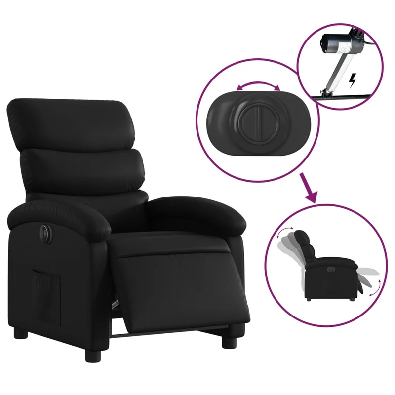 Fauteuil relax TV fonction d'inclinaison électrique très confortable en PVC noir DEC028465