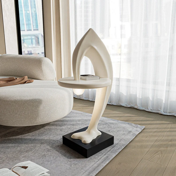 Contemporary Creative Dolphin Round Square Artificial Marble Fiberglass End Table 1-Tray For Living Room