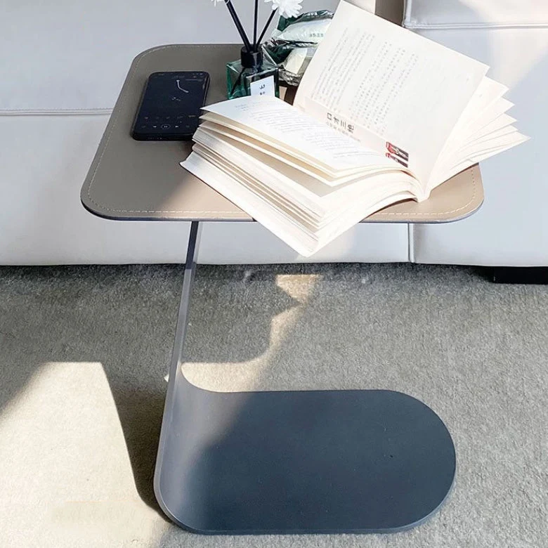 Contemporary Creative C-Shape Saddle-Style Faux Leather Carbon Steel End Table For Living Room