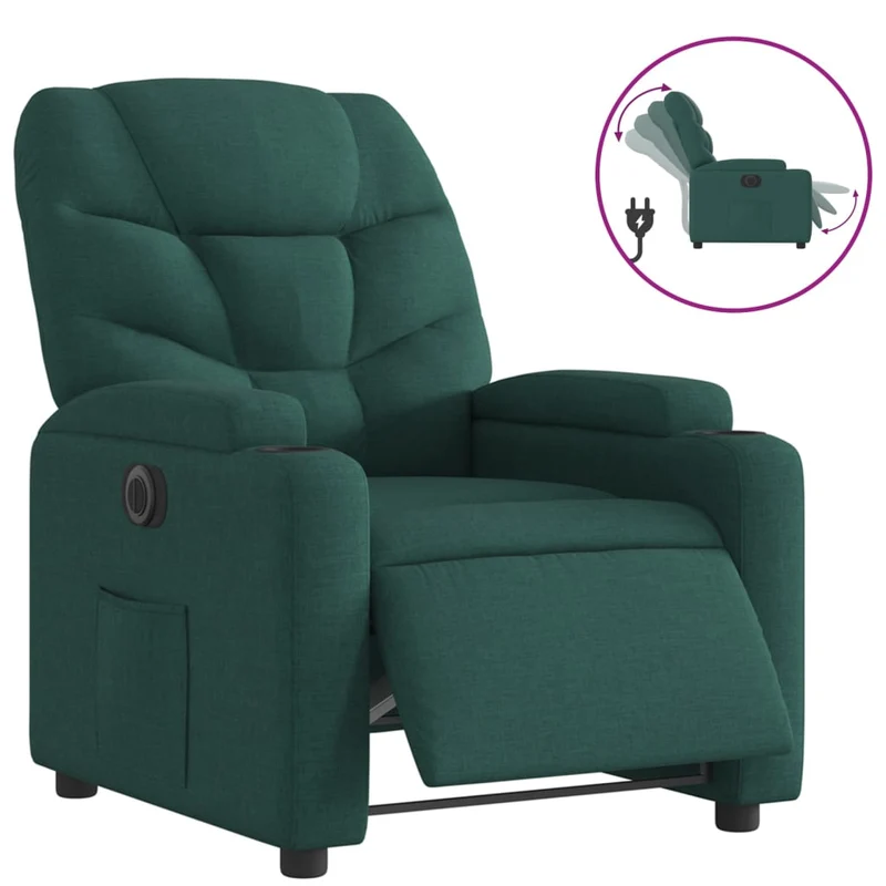 Fauteuil relax TV fonction d'inclinaison électrique très confortable en tissu vert foncé DEC028605