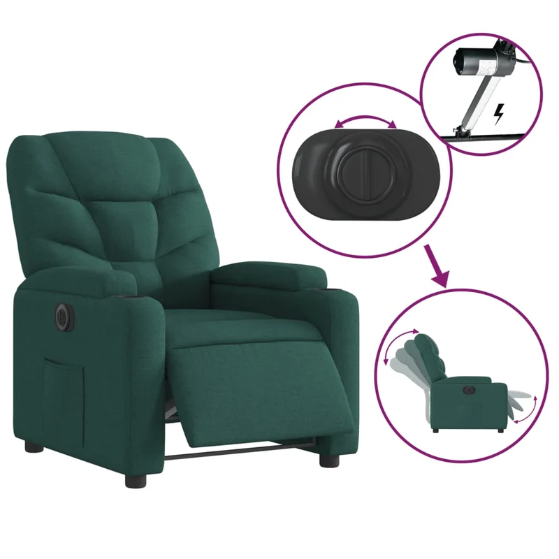 Fauteuil relax TV fonction d'inclinaison électrique très confortable en tissu vert foncé DEC028605