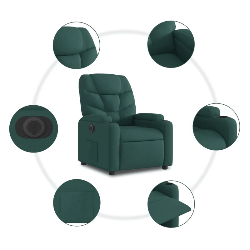 Fauteuil relax TV fonction d'inclinaison électrique très confortable en tissu vert foncé DEC028605