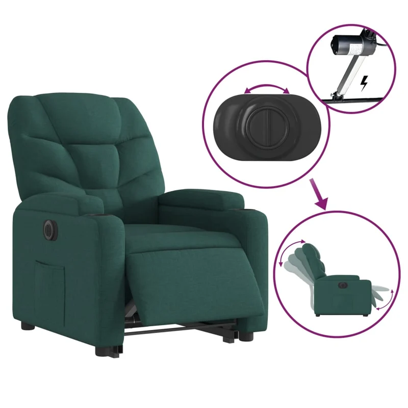 Fauteuil relax TV fonction de levage électrique très confortable en tissu vert foncé DEC028591