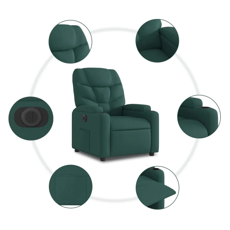 Fauteuil relax TV fonction de levage électrique très confortable en tissu vert foncé DEC028591