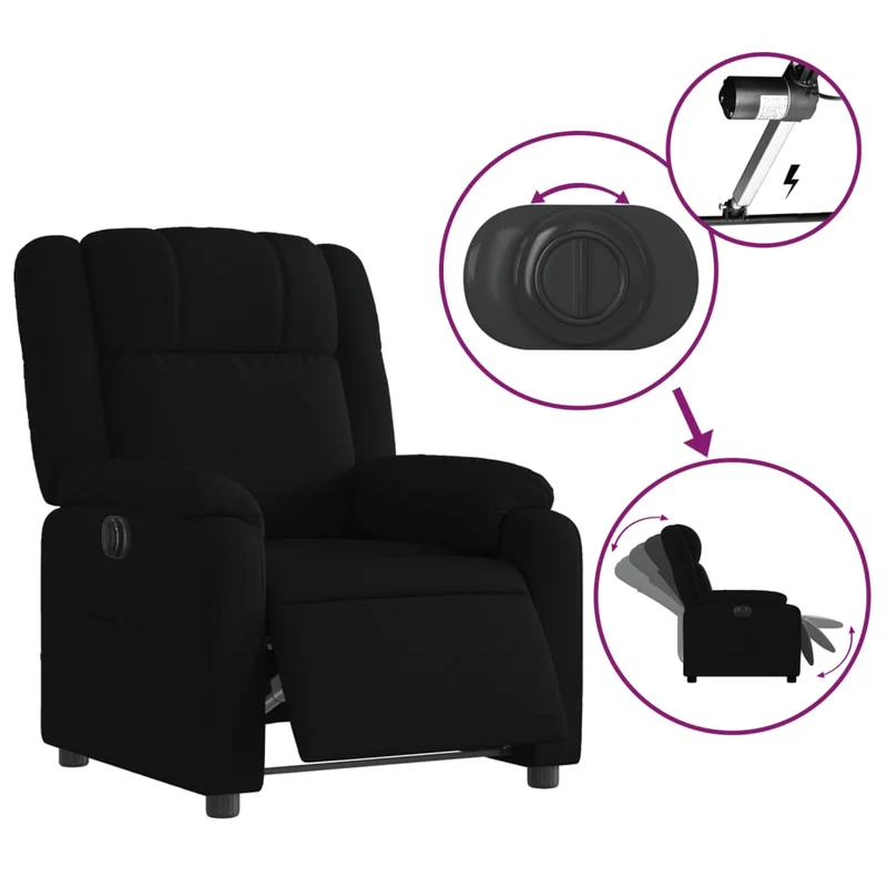 Fauteuil relax TV fonction d'inclinaison électrique très confortable en tissu noir DEC028509