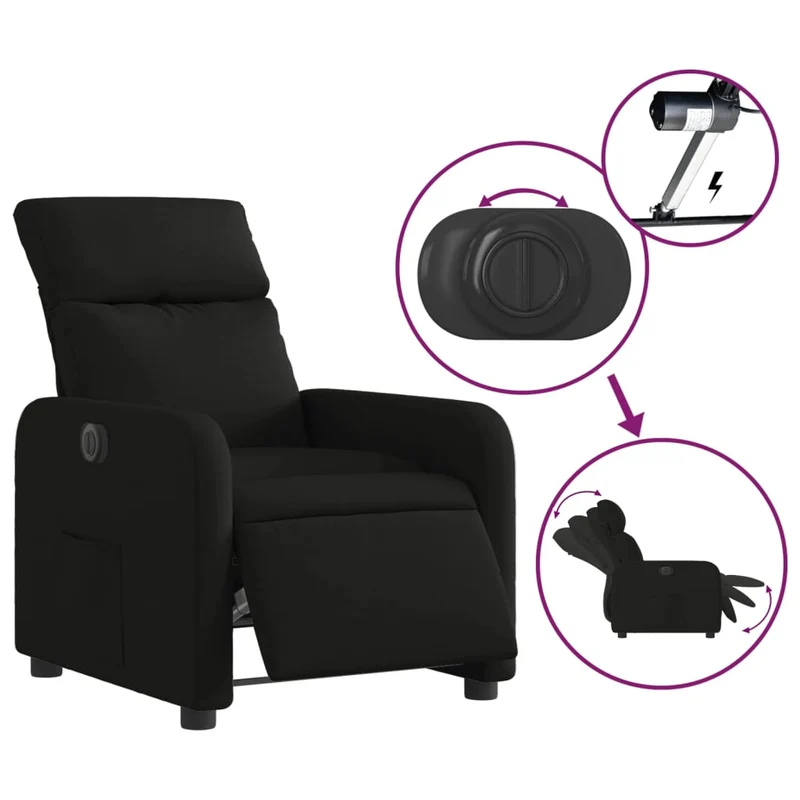 Fauteuil relax TV fonction d'inclinaison électrique très confortable en tissu noir DEC028495