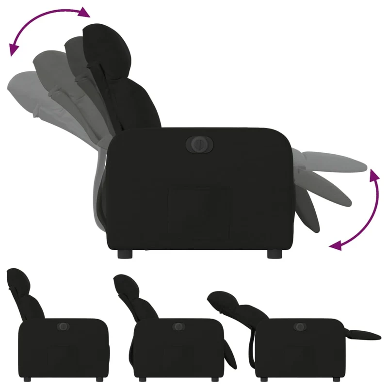 Fauteuil relax TV fonction d'inclinaison électrique très confortable en tissu noir DEC028495