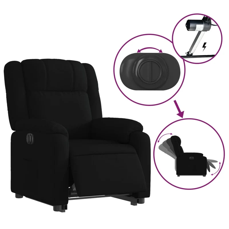 Fauteuil relax TV fonction de levage électrique très confortable en tissu noir DEC028492