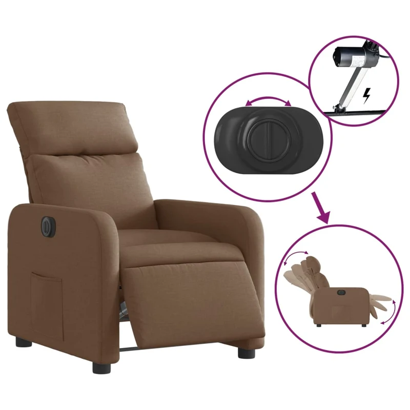 Fauteuil relax TV fonction d'inclinaison électrique très confortable en tissu marron DEC028454