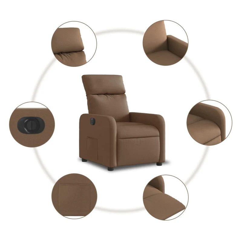 Fauteuil relax TV fonction d'inclinaison électrique très confortable en tissu marron DEC028454