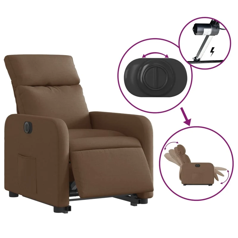 Fauteuil relax TV fonction de levage électrique très confortable en tissu marron DEC028453