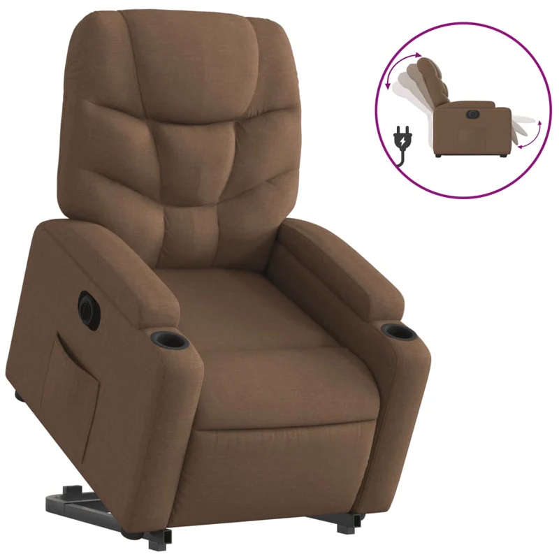 Fauteuil relax TV fonction de levage électrique très confortable en tissu marron DEC028438