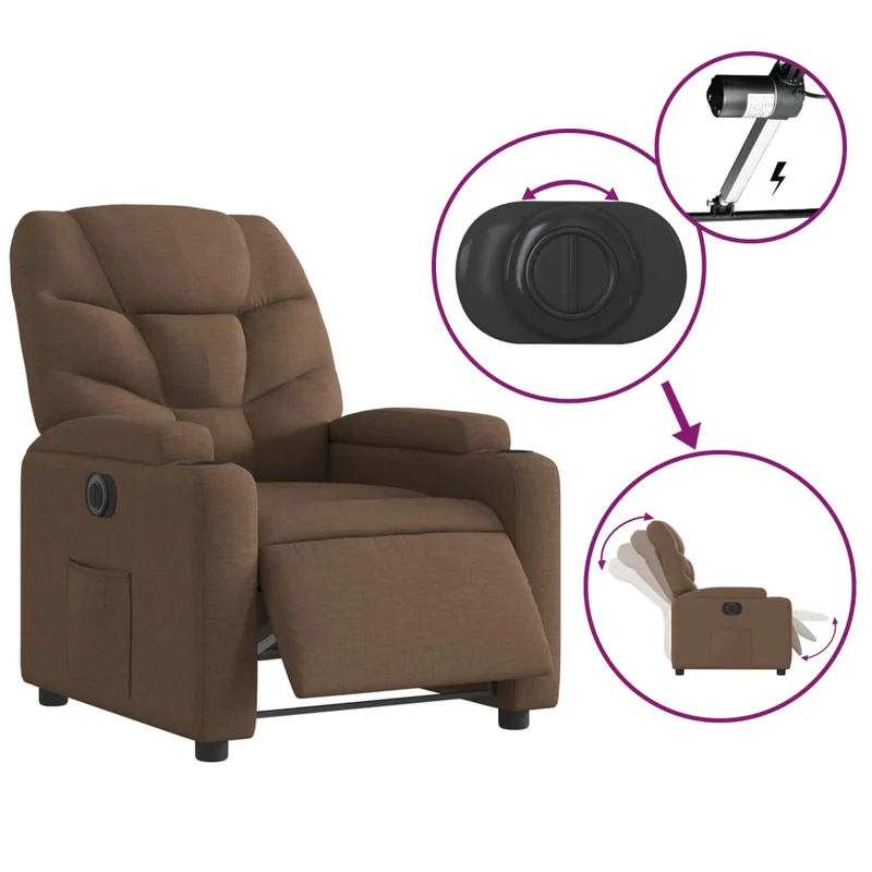Fauteuil relax TV fonction d'inclinaison électrique très confortable en tissu marron DEC028434
