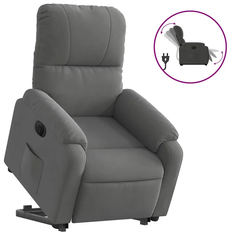 Fauteuil relax TV fonction de levage électrique très confortable en tissu microfibre gris DEC028368