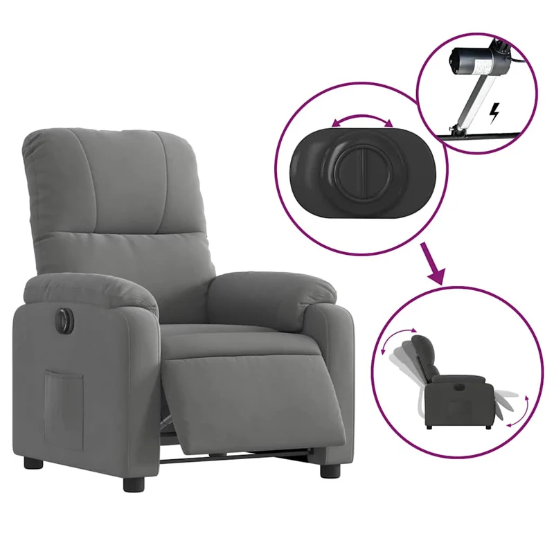 Fauteuil relax TV fonction de levage électrique très confortable en tissu microfibre gris DEC028368