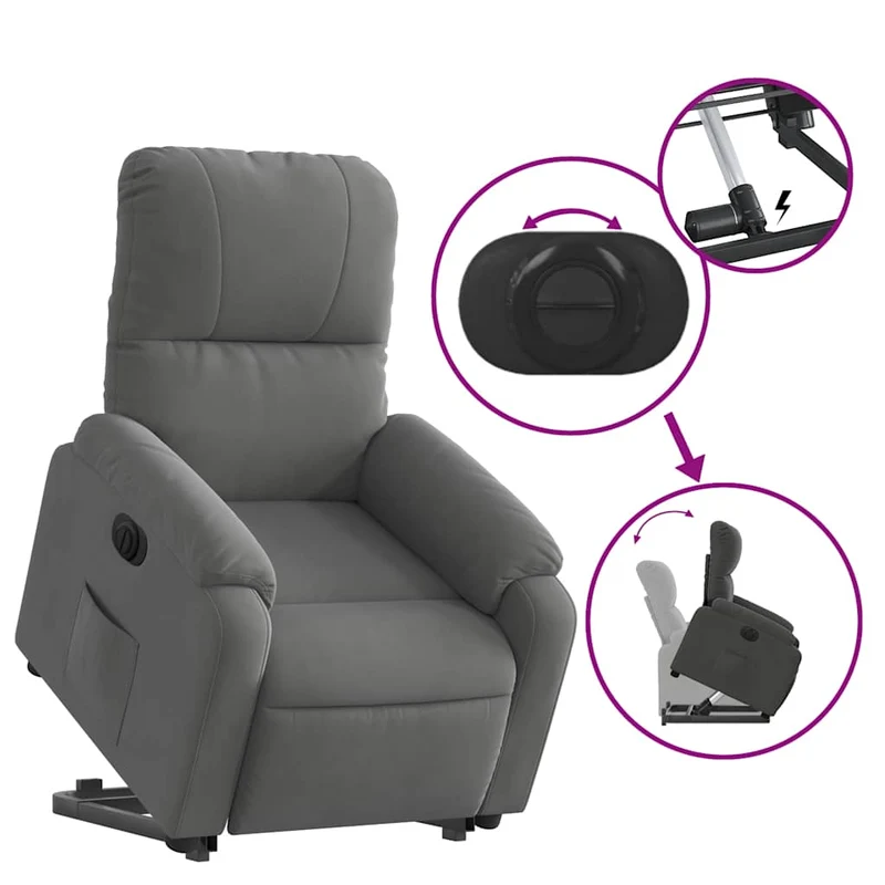 Fauteuil relax TV fonction de levage électrique très confortable en tissu microfibre gris DEC028368