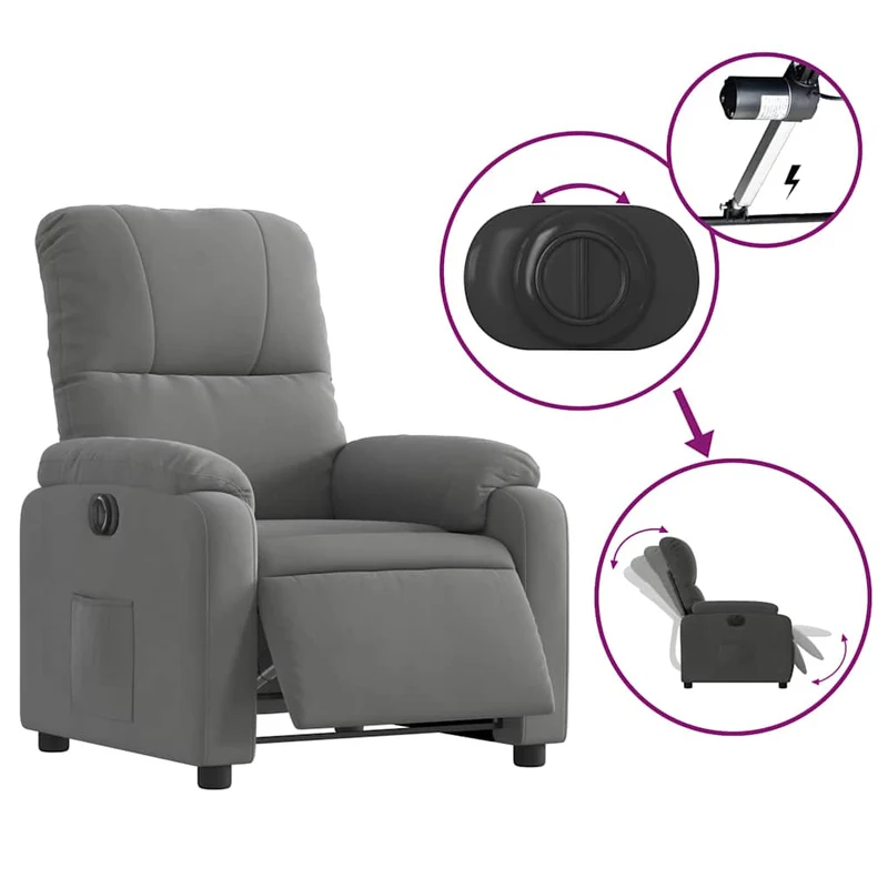 Fauteuil relax TV fonction d'inclinaison électrique très confortable en tissu microfibre gris DEC028367