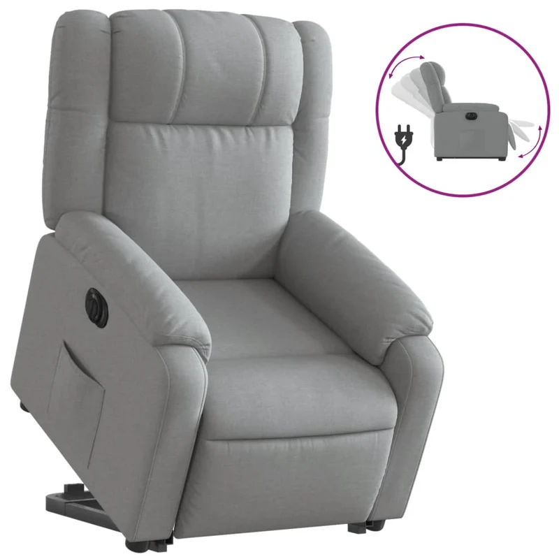 Fauteuil relax TV fonction de levage électrique très confortable en tissu gris clair DEC028316