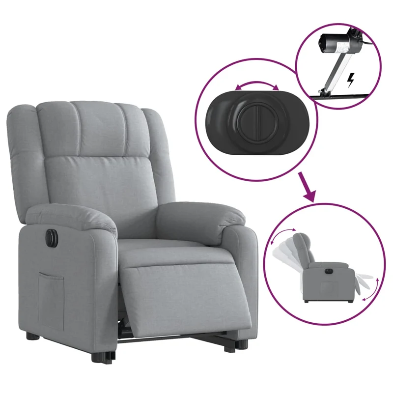 Fauteuil relax TV fonction de levage électrique très confortable en tissu gris clair DEC028316