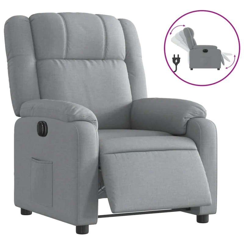 Fauteuil relax TV fonction d'inclinaison électrique très confortable en tissu gris clair DEC028305