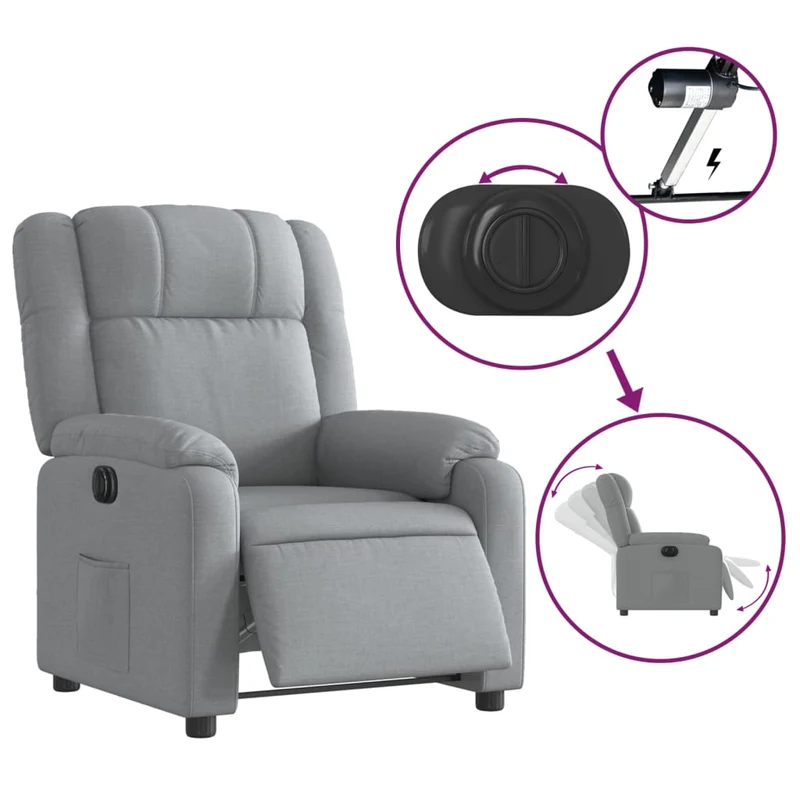 Fauteuil relax TV fonction d'inclinaison électrique très confortable en tissu gris clair DEC028305