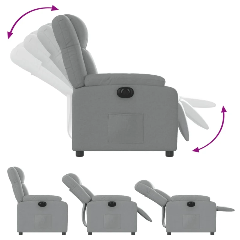 Fauteuil relax TV fonction d'inclinaison électrique très confortable en tissu gris clair DEC028305