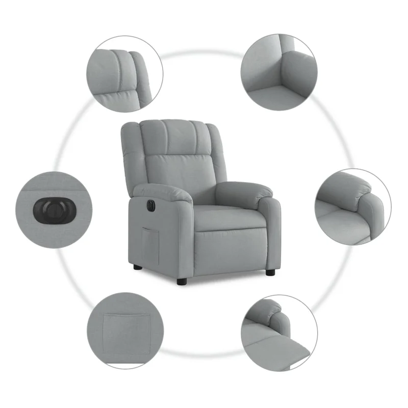 Fauteuil relax TV fonction d'inclinaison électrique très confortable en tissu gris clair DEC028305