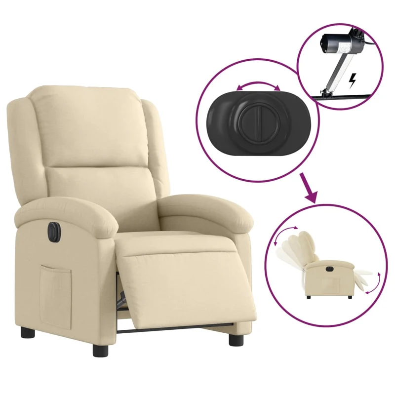 Fauteuil relax TV fonction d'inclinaison électrique très confortable en tissu crème DEC028278