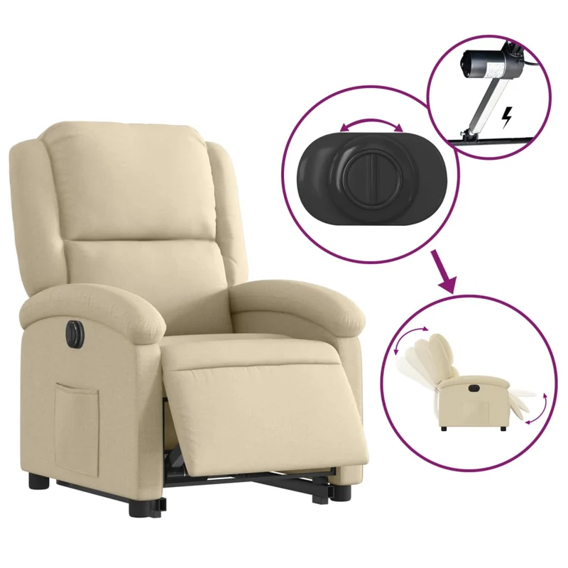 Fauteuil relax TV fonction de levage électrique très confortable en tissu crème DEC028276