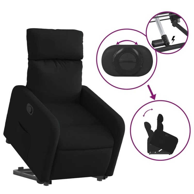 Fauteuil relax TV rembourrage confortable fonction de levage électrique en tissu noir DEC028114