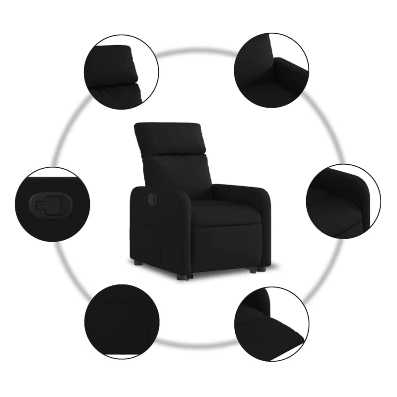 Fauteuil relax TV rembourrage confortable fonction de levage électrique en tissu noir DEC028114