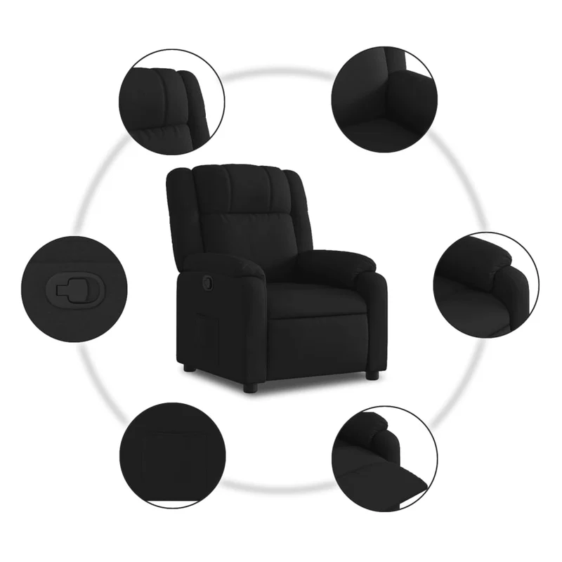 Fauteuil relax TV rembourrage confortable fonction d'inclinaison manuelle en tissu noir DEC028109