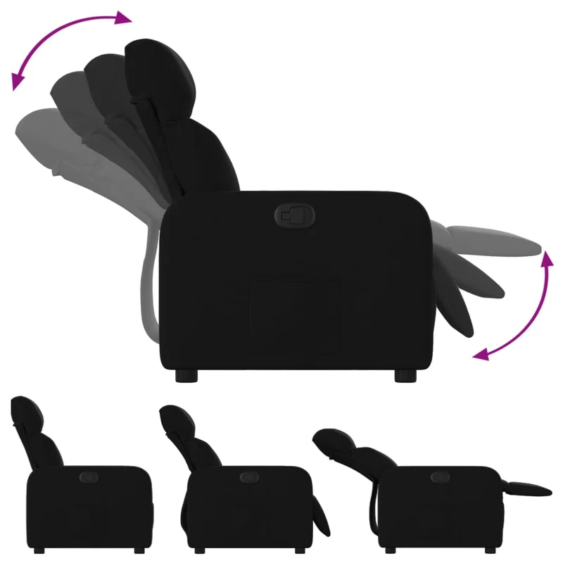 Fauteuil relax TV rembourrage confortable fonction d'inclinaison manuelle en tissu noir DEC028096