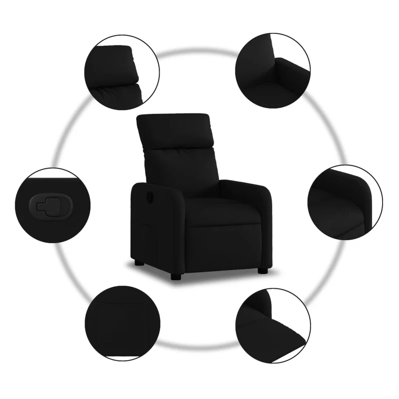 Fauteuil relax TV rembourrage confortable fonction d'inclinaison manuelle en tissu noir DEC028096