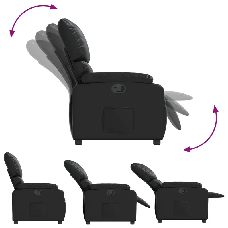 Fauteuil relax TV rembourrage confortable fonction d'inclinaison manuelle en PVC noir DEC028081