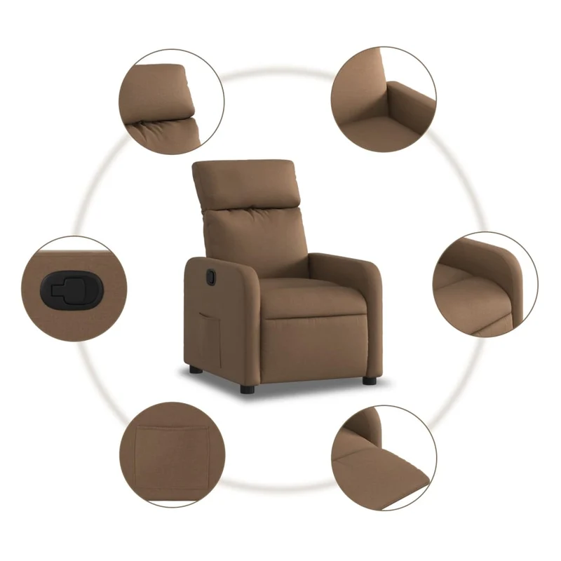 Fauteuil relax TV rembourrage confortable fonction d'inclinaison manuelle en tissu marron DEC028059
