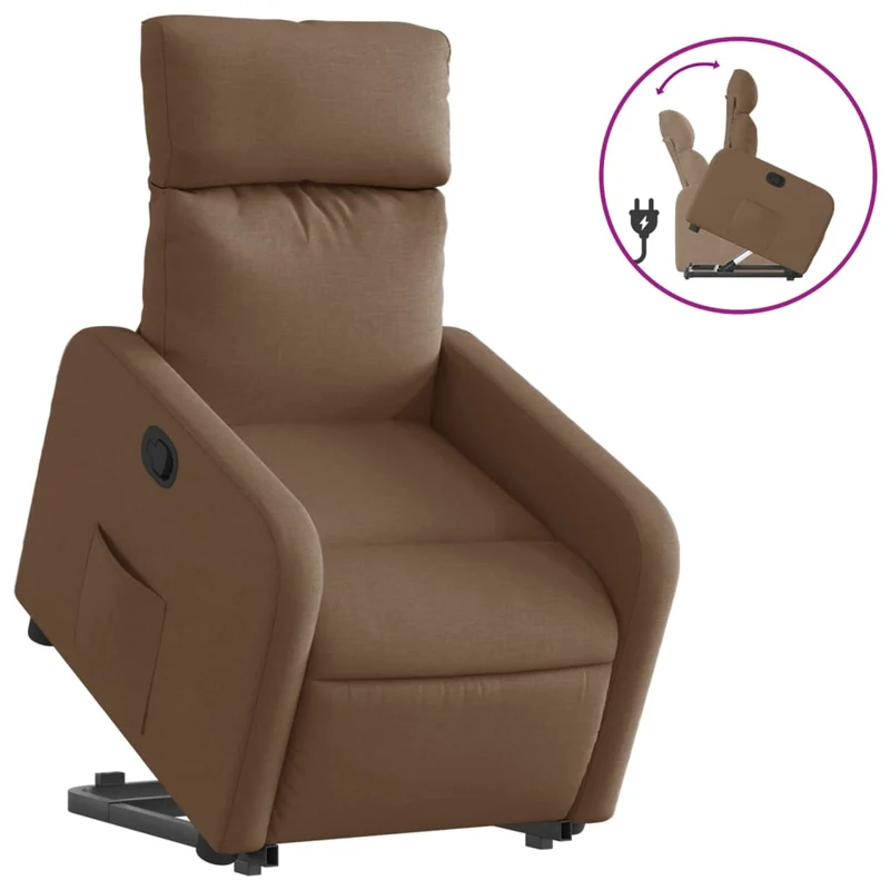 Fauteuil relax TV rembourrage confortable fonction de levage électrique en tissu marron DEC028052