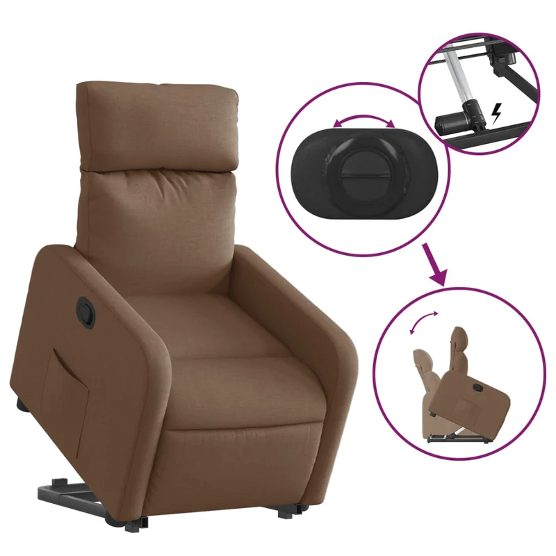 Fauteuil relax TV rembourrage confortable fonction de levage électrique en tissu marron DEC028052